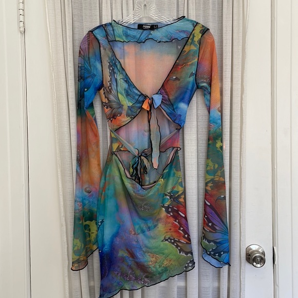 Jaded London Dresses & Skirts - Jaded London Butterfly Tie-Dye Mesh Cutout Mini Dress